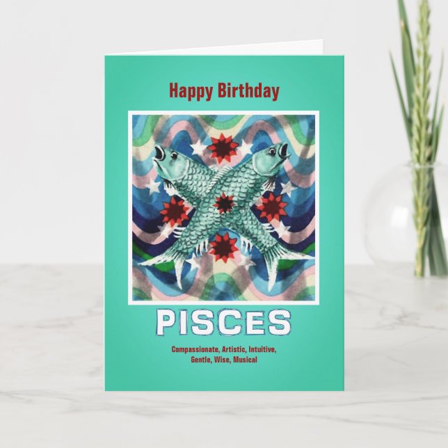 Carte SIGNE Zodiaque Pisces Joyeux Anniversaire (Devant)