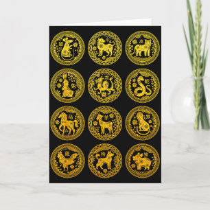 Carte Signes du zodiaque des 12 animaux chinois Nouvel A