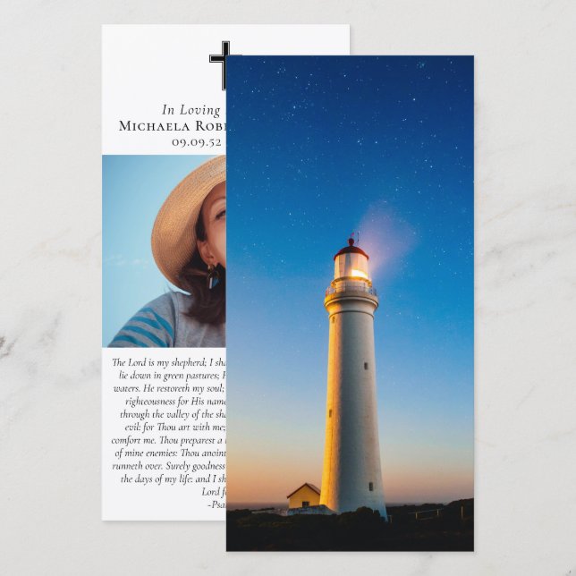 Carte Signet commémoratif de prière du phare du coucher  (Devant / Derrière)