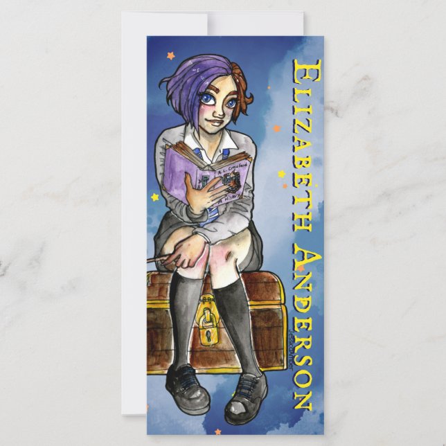 Carte Signet d'aquarelle pour fille Ado sorcière enfant (Devant)