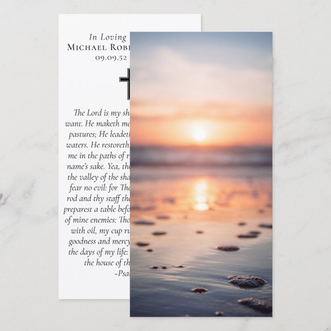 Carte Signet du mémorial de prière photo Ocean Sunrise (Devant / Derrière)