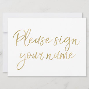 Carte "S'il vous plaît signer votre nom" Stylish Gold Si
