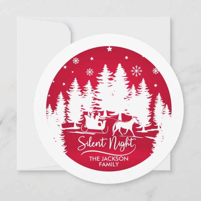 Carte Silencieux nuit pins silhouettes flocons de neige (Devant)