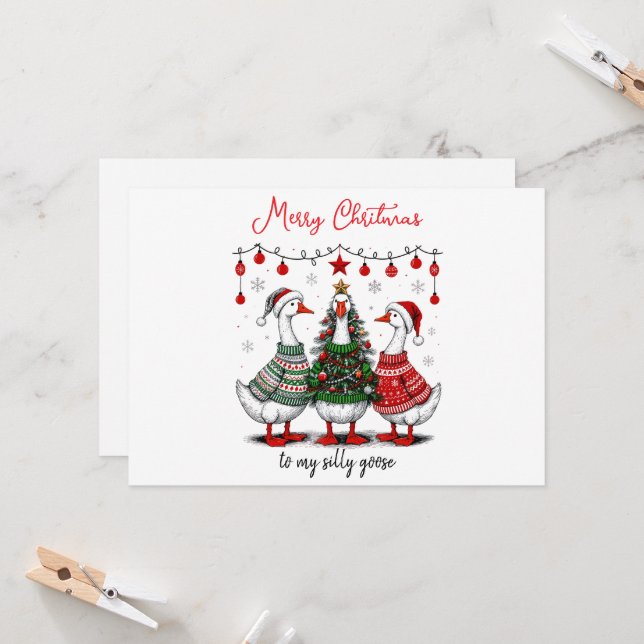 Carte Silencieux Oie Joyeux Noël | Vacances amusantes (Devant/Arrière en situation)