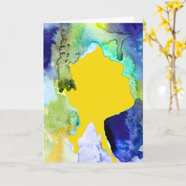 Carte Silhouette art abstract watercolor (Fleur jaune)