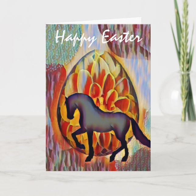 Carte Silhouette Cheval et Oeuf de Pâques Joyeux Pâques (Devant)