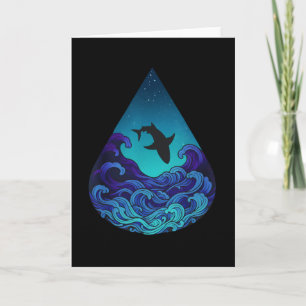 Carte Silhouette de requin de l'océan nocturne Goutte d'