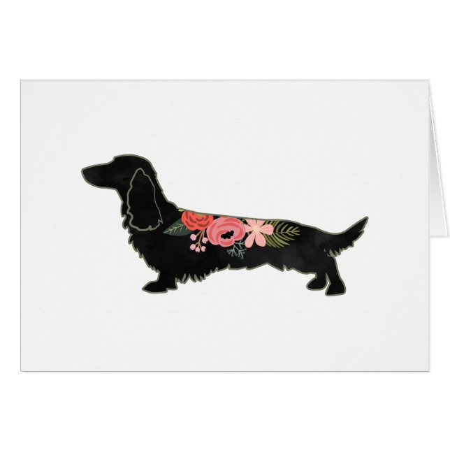 Carte Silhouette Florale Dachshund Boho LonghEI (Devant horizontal)