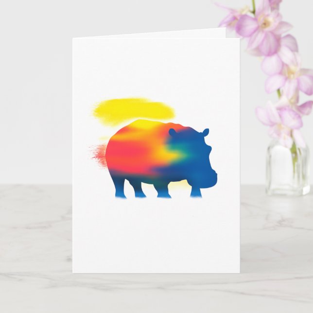 Carte Silhouette Hippopotamus Peinture Spray color (Orchidée)