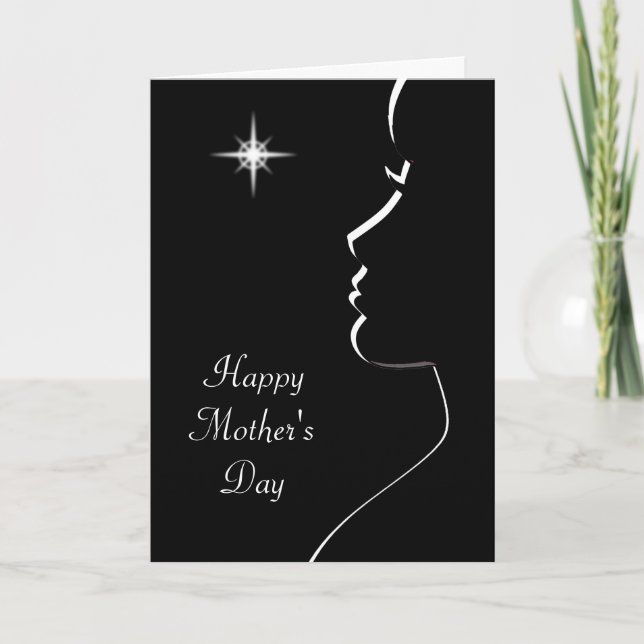 Carte Silhouette moderne en noir et blanc Fête des Mères (Devant)