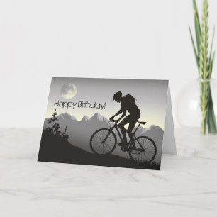 Carte Silhouette Mountain Vélo et Pleine lune Anniversai