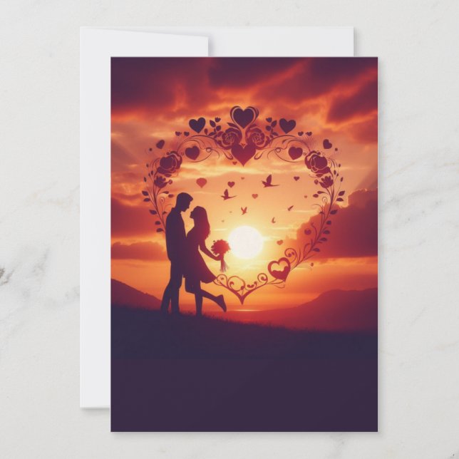 Carte Silhouette Romantique Couple Contre Un Beau Soleil (Devant)