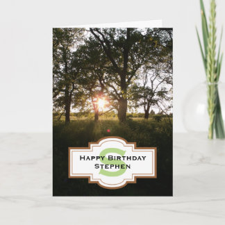Carte Silhouette Trees Happy Birthday Monogram Card