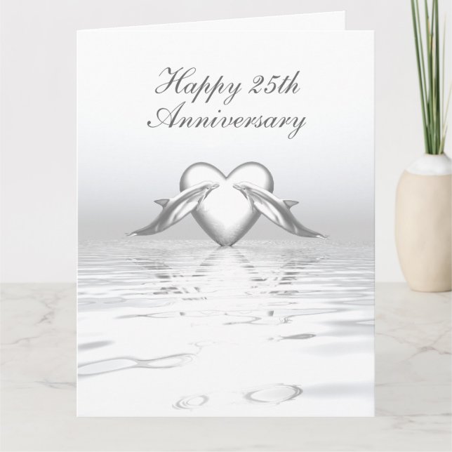 Carte Silver Anniversary Dolphins et Heart (Devant)