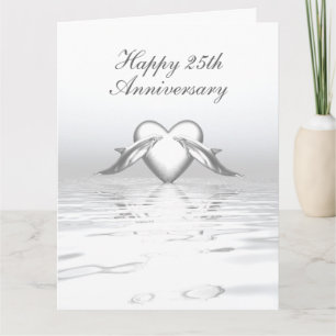 Carte Silver Anniversary Dolphins et Heart