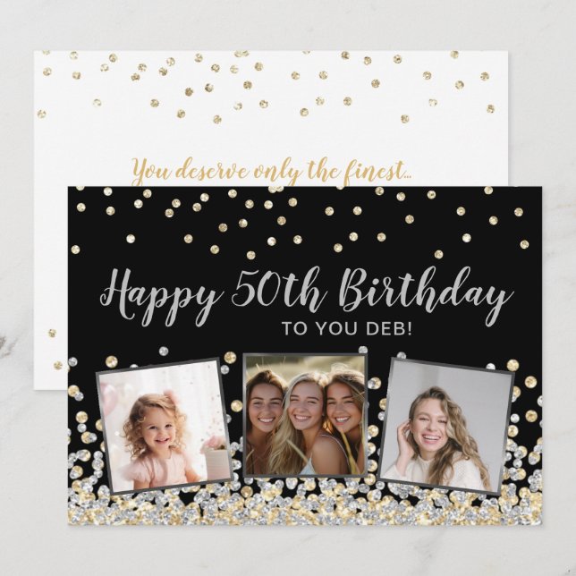 Carte Silver Gold Confetti Photo Collage 50e anniversair (Devant / Derrière)