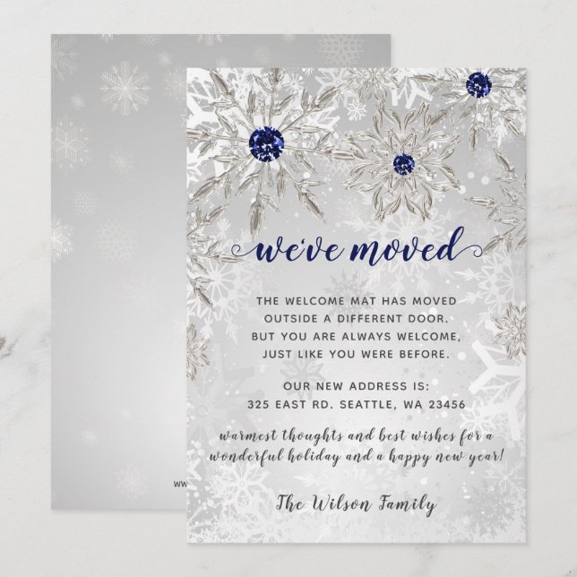 Carte Silver Navy Snowflakes Nous avons déplacé les Cart (Devant / Derrière)