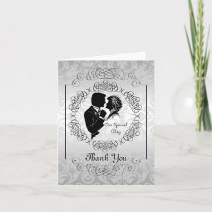Carte Silvery White Bride & Groom Silhouette Note