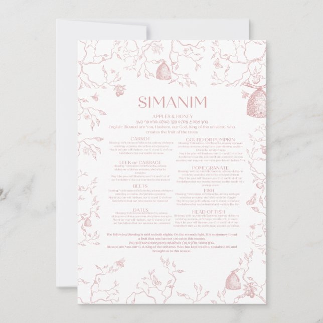 Carte Simanim Toile Rose 2023 (Devant)