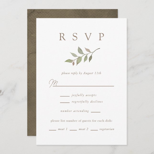 Carte Simple automne verdure Élégant Script Wedding RSVP (Devant / Derrière)