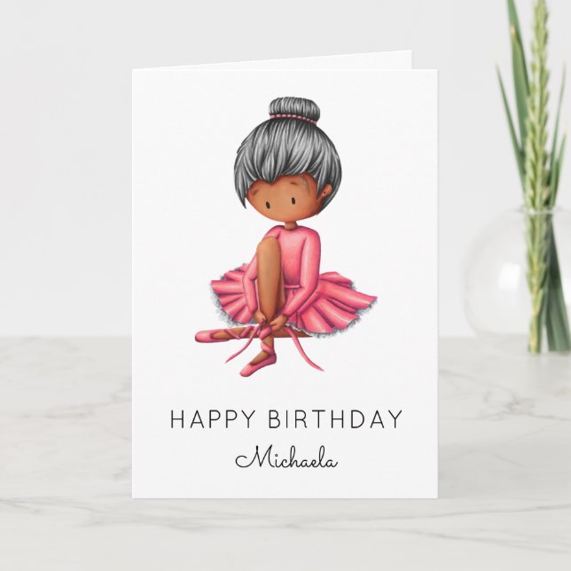 Carte Simple Ballerina Pink Tutu Black Girl Anniversaire (Devant)