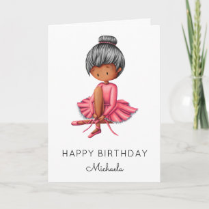 Carte Simple Ballerina Pink Tutu Black Girl Anniversaire