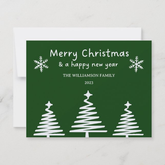 Carte Simple Christmas Tree Line Art Joyeux Noël (Devant)