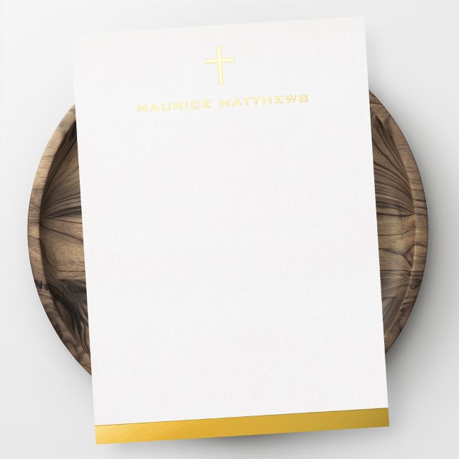 Carte simple croix masculine nom bordure à plat fe (Simple cross masculine name border flat foil card)