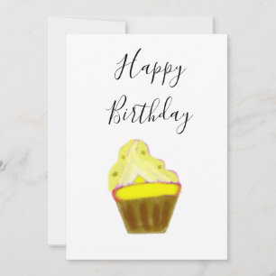 Carte simple cupcake jaune élégant heureux anniversaire