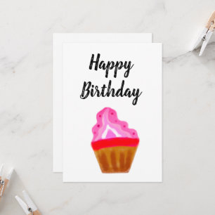 Carte simple cupcake rose élégant heureux anniversaire