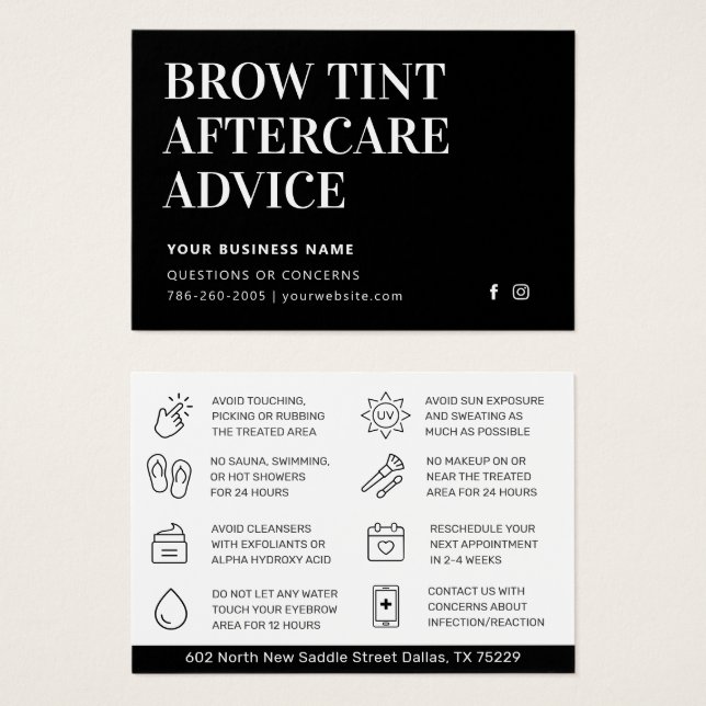Carte simple d'instructions de soins postérieurs à (Devant & derrière)