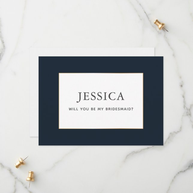 Carte simple Elegant Gold Dark Navy Blue Bridesmai (Devant/Arrière en situation)