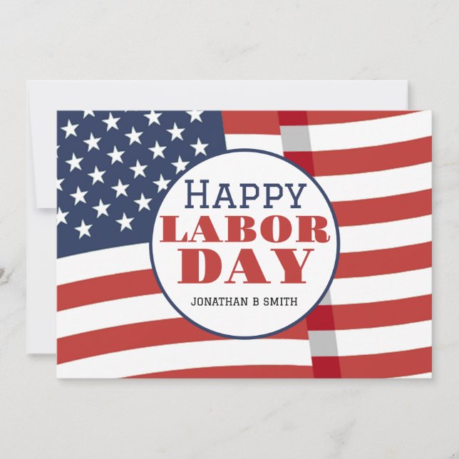 Carte Simple Elegant Happy Labor Day avec drapeau améric (Devant)