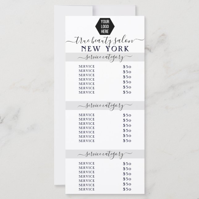 Carte Simple Elegant White Grey Logo Salon Tarifs (Devant)