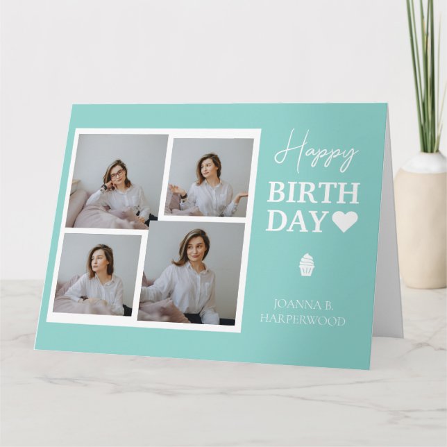 Carte Simple élégante calligraphie Anniversaire Photo él (Devant)