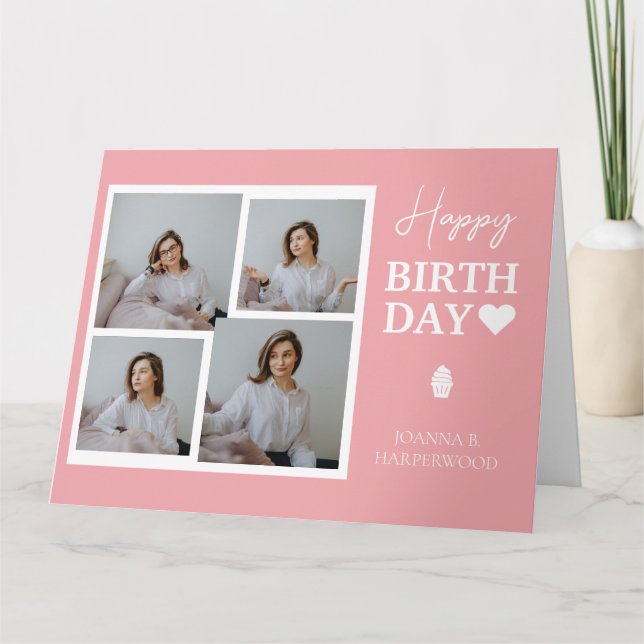 Carte Simple élégante calligraphie Anniversaire Photo él (Devant)