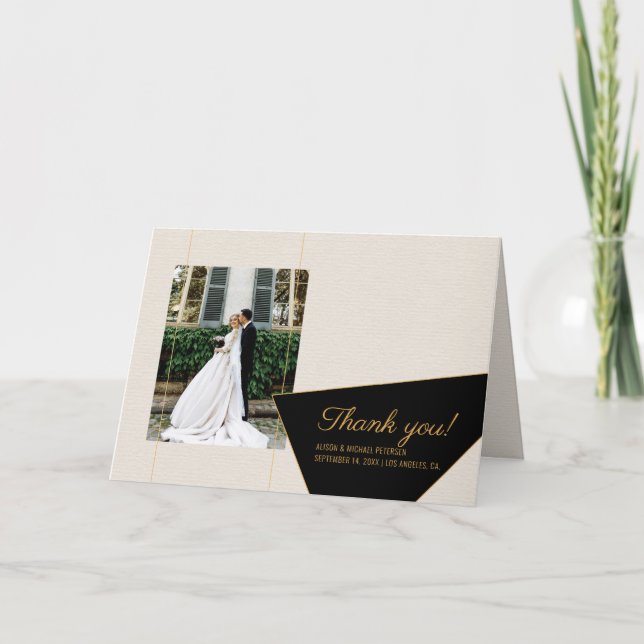 Carte Simple et élégant noir mariage photo merci (Devant)