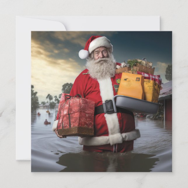 Carte simple face Père Noël Australien inondation (Devant)