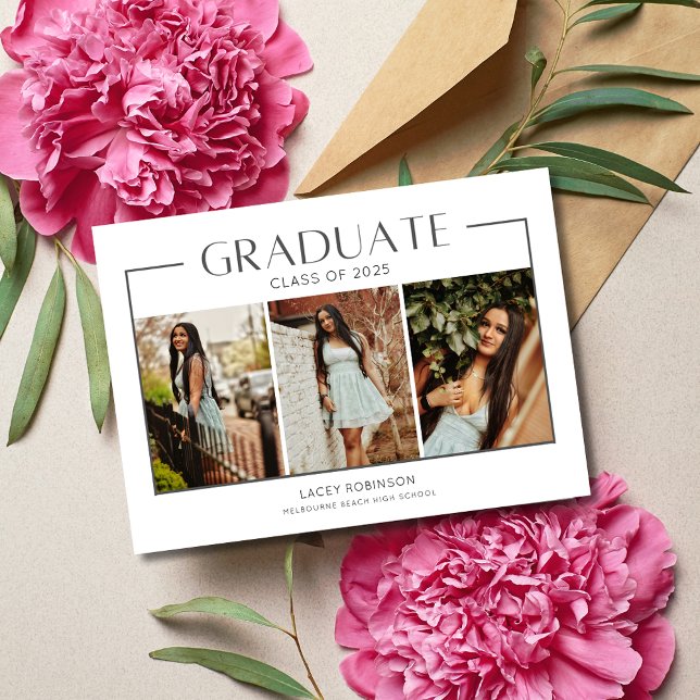 Carte Simple fille 3 photo Diplôme du lycée (Simple Girl 3 Photo High School Graduation)