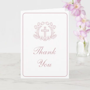 Carte Simple Fleur Rose Croix Religieux Merci