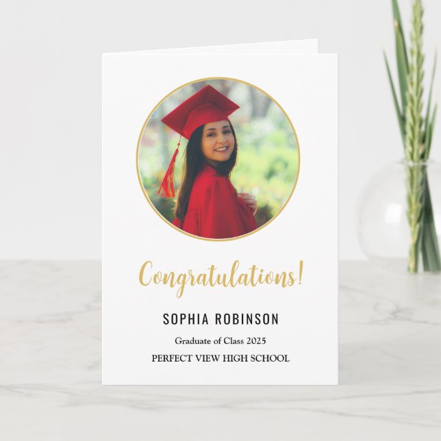 Carte Simple Graduate Photo Gold White Graduation (Devant)
