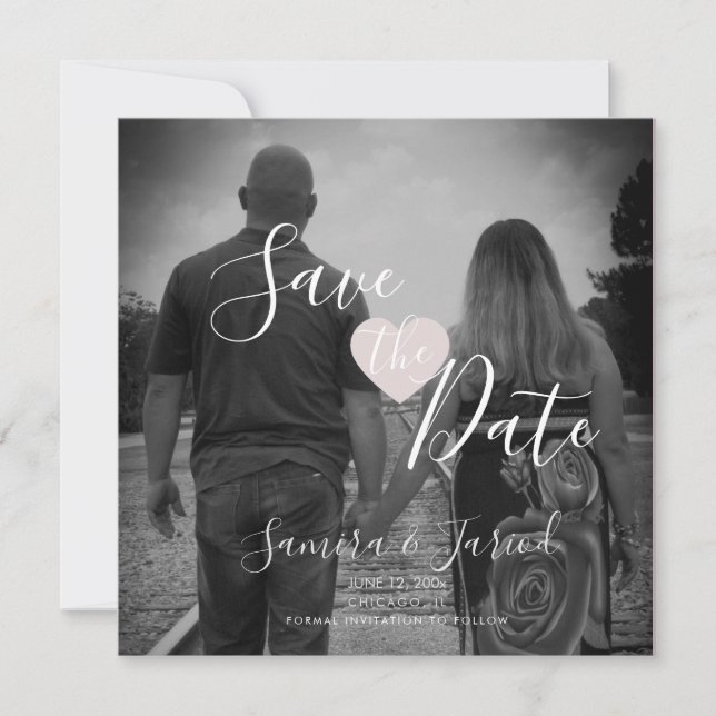 Carte Simple Heart Pink Photo Enregistrer l'aimant Date (Devant)