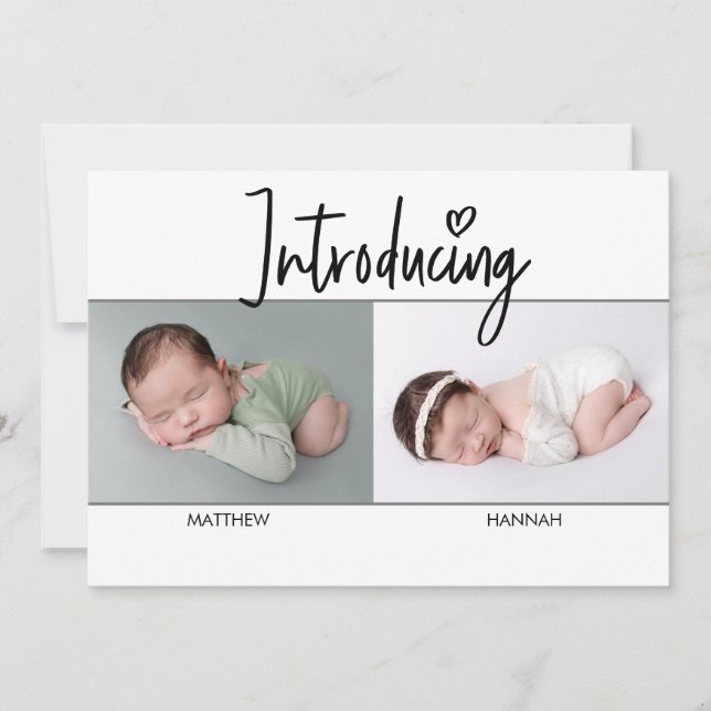 Carte Simple introduction de Script Twins garçon et fill (Devant)