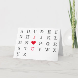 Carte Simple Je t'aime Alphabet Anniversaire Valentines 