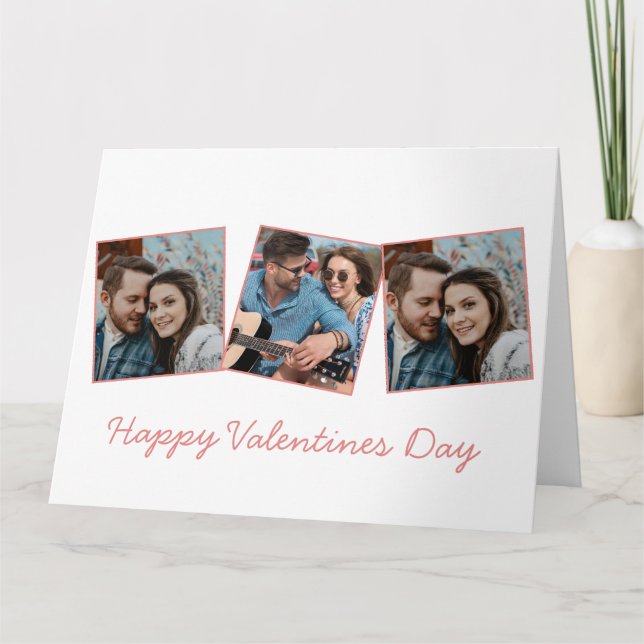 Carte Simple Joyeux Saint-Valentin Mignon 3 Photo Motif  (Devant)