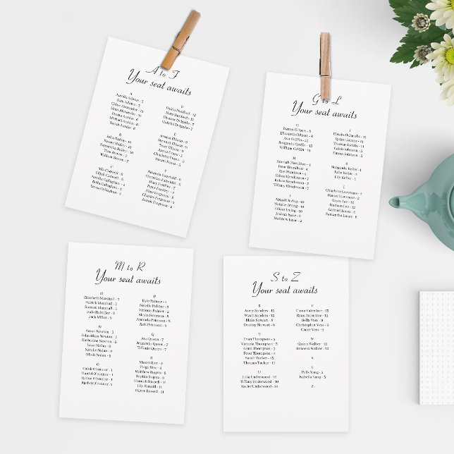 Carte simple Mariage alphabétique (Easily guide guests to their seats while saving money on individual table cards.)