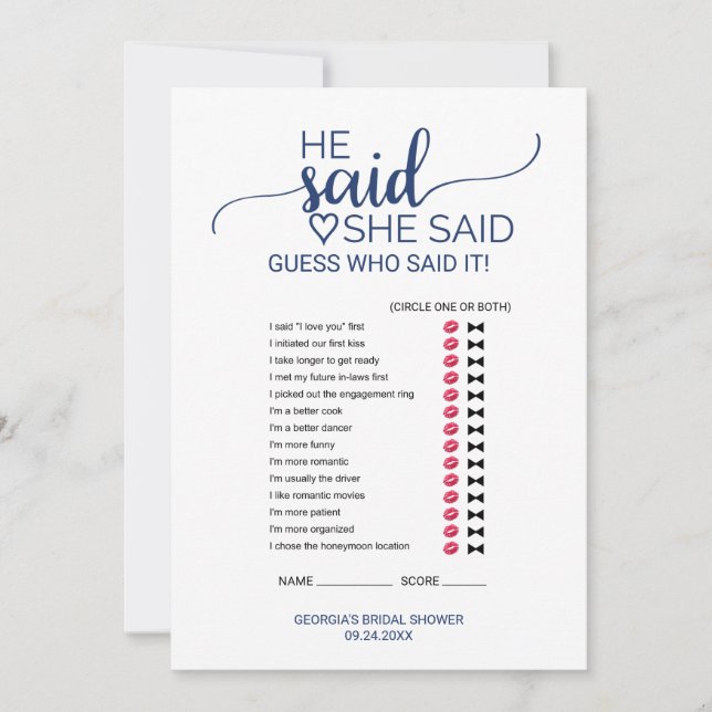 Carte Simple Marine Calligraphie Il Dit Qu'Elle A Dit Je (Devant)