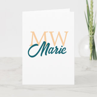 Carte simple minimal add name monogram orange blue bold