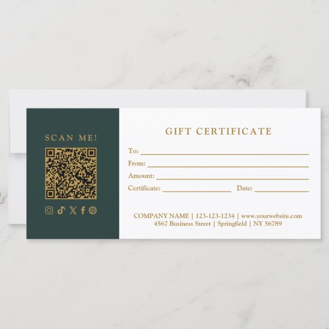 Carte Simple Modern Business QR Code Gift Certificate (Devant)