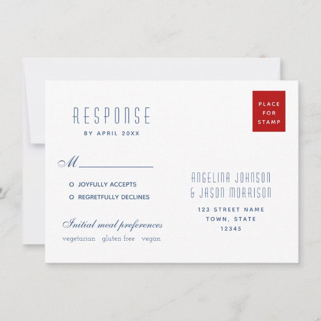 Carte Simple Modern Red et Mariage bleu Adresse de retou (Devant)